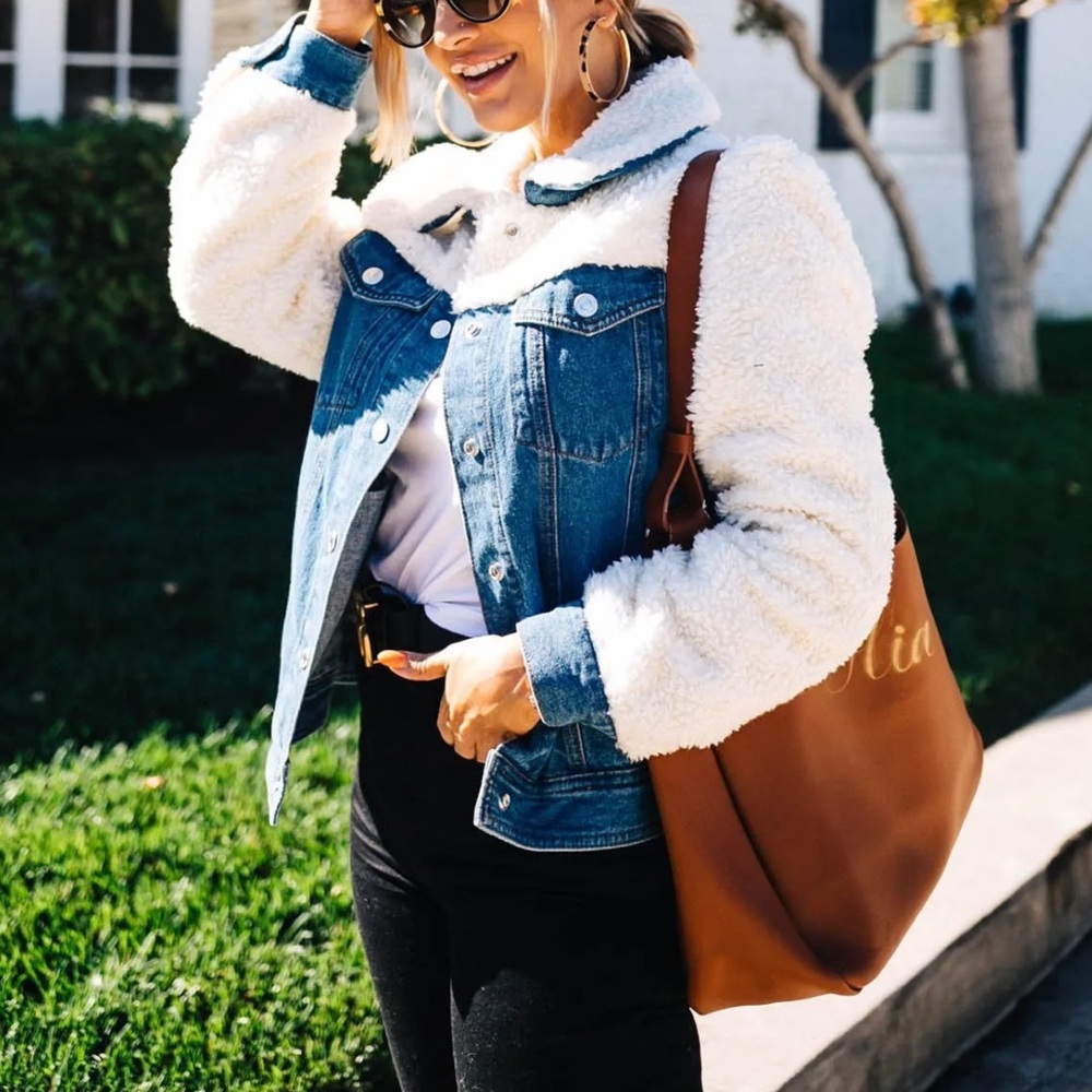(NEW) GUESS Sherpa Denim Jacket with Logo Back